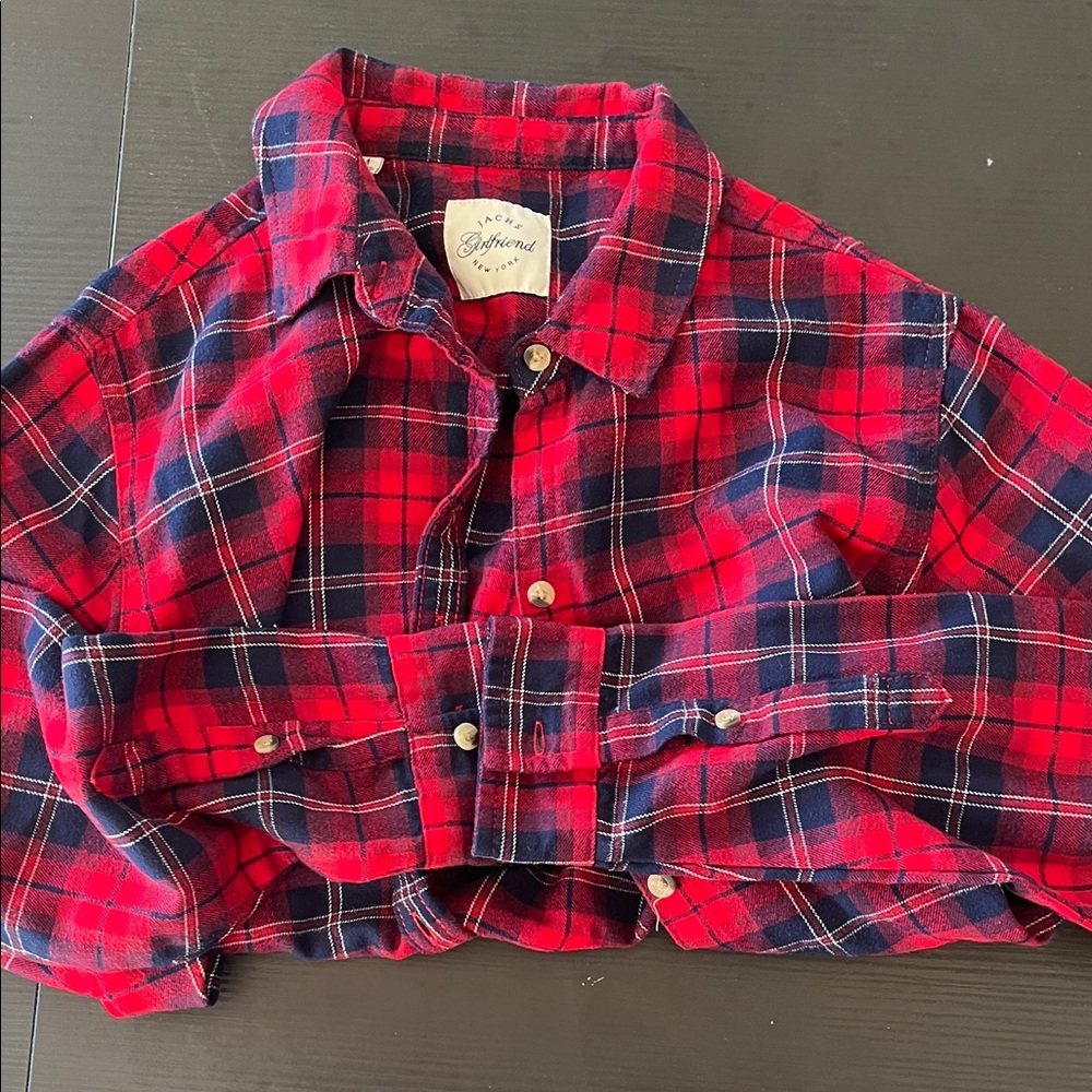 JACHS Girlfriend Red and Navy Plaid Button Down Shirt